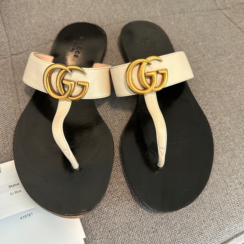 Gucci GG Logo white leather slides